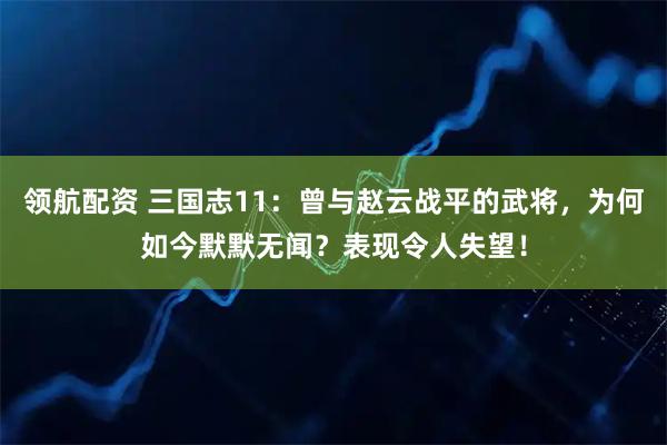 领航配资 三国志11:曾与赵云战平的武将,为何如今默默无闻?表现令人失望!