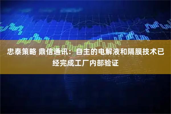 忠泰策略 鼎信通讯：自主的电解液和隔膜技术已经完成工厂内部验证