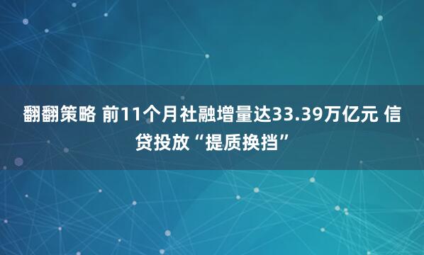 翻翻策略 前11个月社融增量达33.39万亿元 信贷投放“提质换挡”
